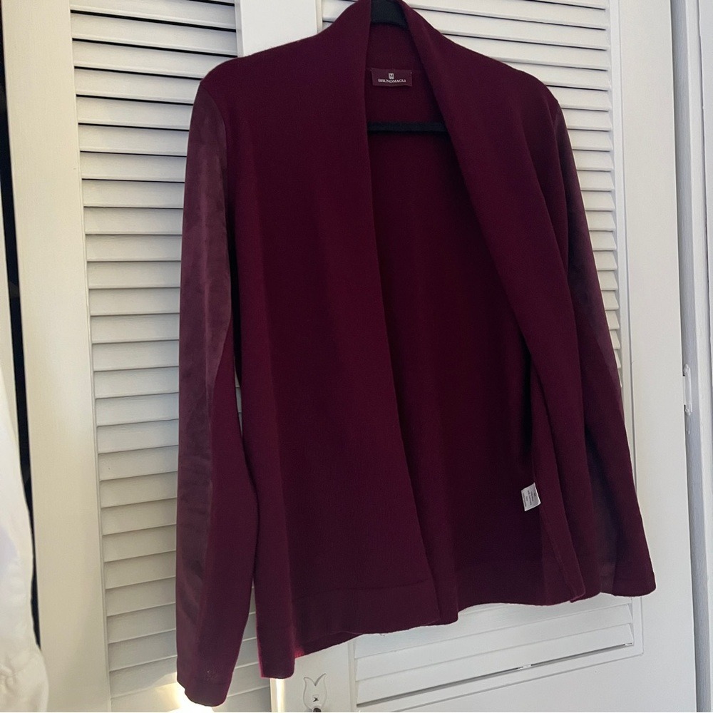 Bruno Magli Burgundy Cashmere Wool Blend Cardigan Sweater Sz M - Picture 3 of 8
